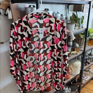 Express Relaxed Portofino Blouse in Pink, Black, Cream & Brown
